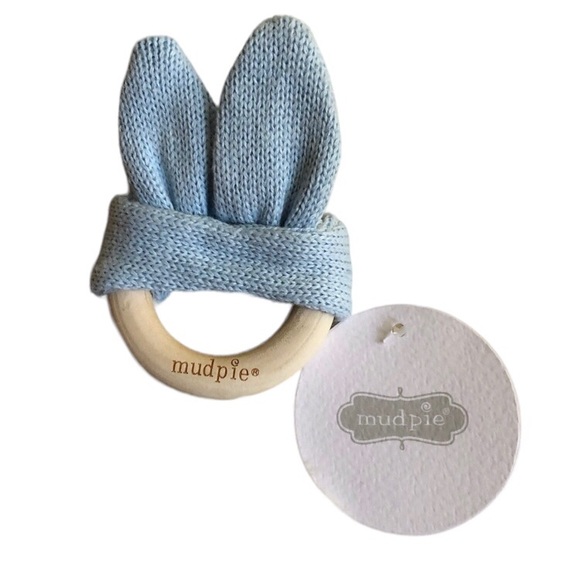 MUD PIE Wooden Teething Ring w/ Knit Bunny Ears - Picture 4 of 6